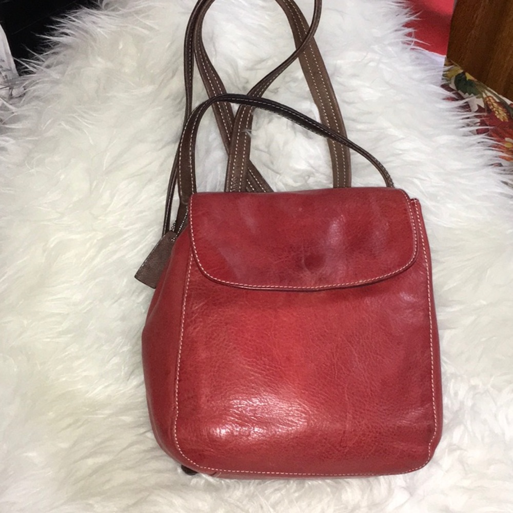 EUC Tignanello Red/Brown Leather Backpack Purse